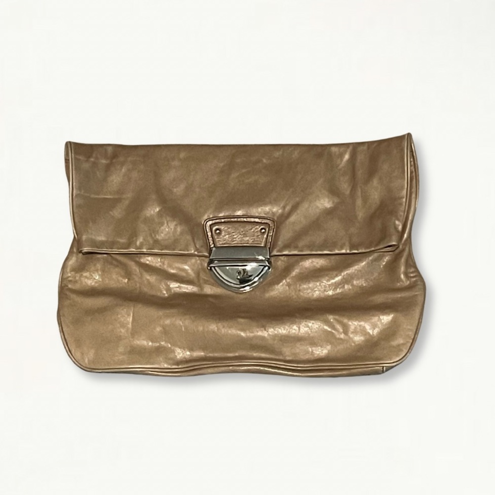 Vintage 90s Y2K Cynthia Rowley Tan Leather Slouchy Oversized Clutch